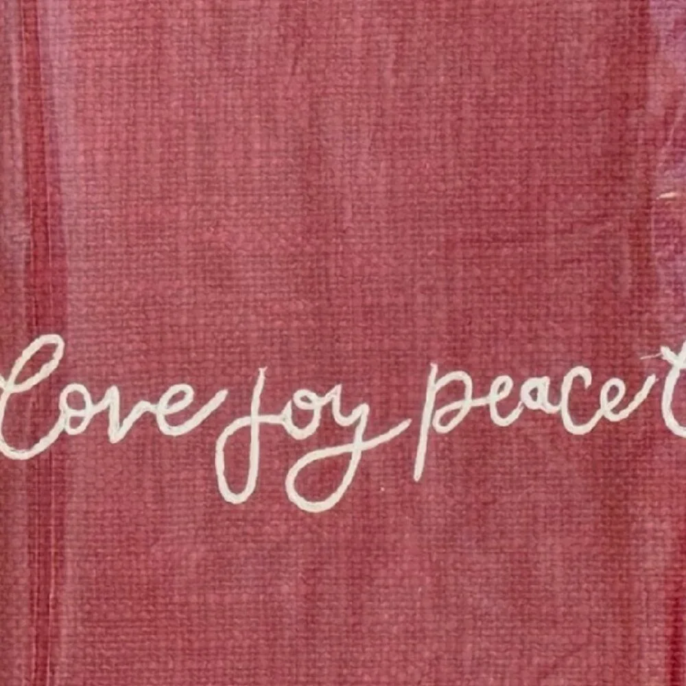 NEW Pottery Barn Love Joy Peace Embroidered Lumbar Pillow Cover | Cardinal Red